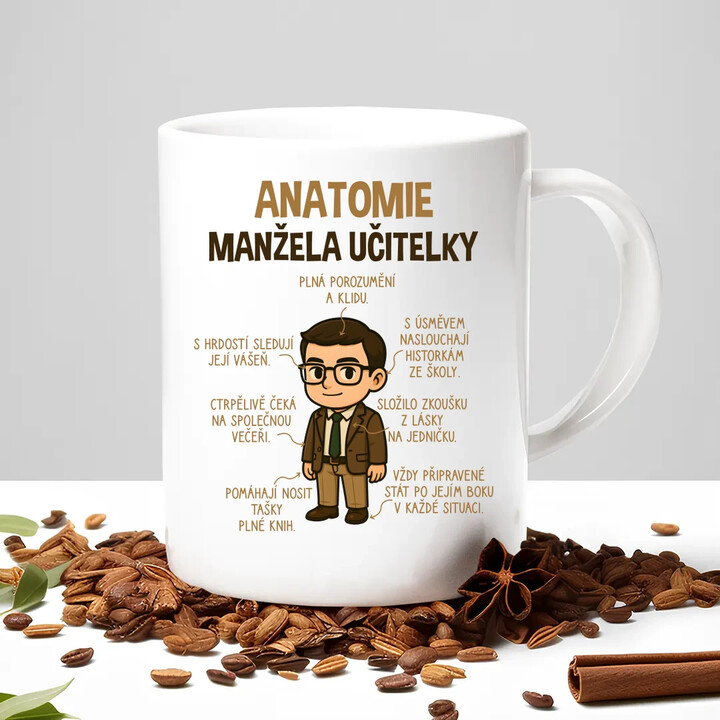 Anatomie manžela učitelky - hrnek s potiskem