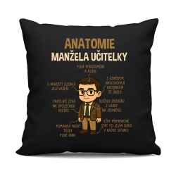 Anatomie manžela učitelky - černý polštář s potiskem