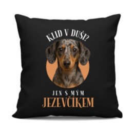 Klid v duši? Jen s mým jezevčíkem - černý polštář s potiskem