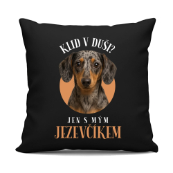 Klid v duši? Jen s mým jezevčíkem - černý polštář s potiskem