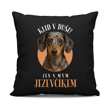 Klid v duši? Jen s mým jezevčíkem - černý polštář s potiskem