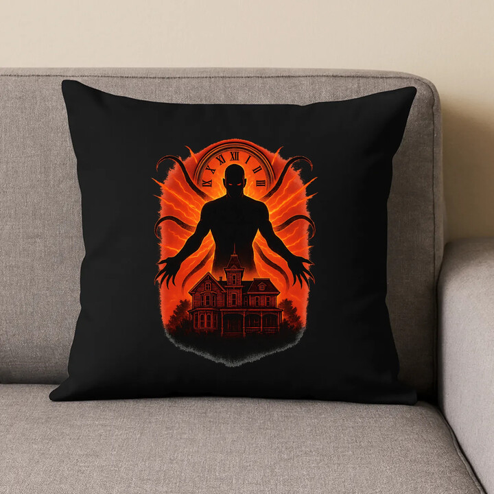 Dům Věčný - pro fanoušky seriálu Stranger Things - černý polštář s potiskem