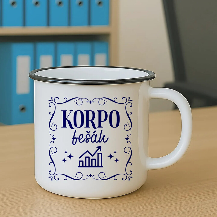 Korpo fešák - keramický smaltovaný hrneček s potiskem