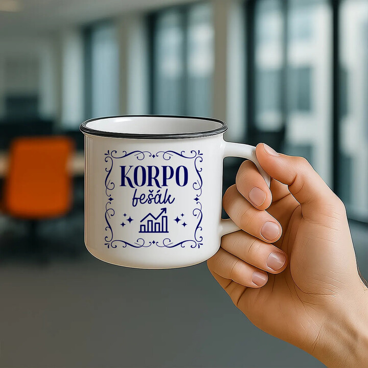 Korpo fešák - keramický smaltovaný hrneček s potiskem