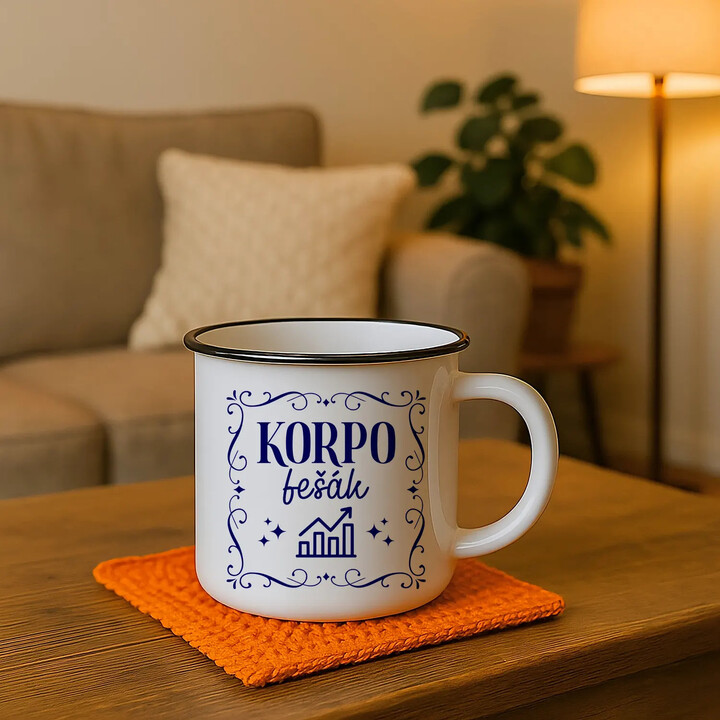 Korpo fešák - keramický smaltovaný hrneček s potiskem