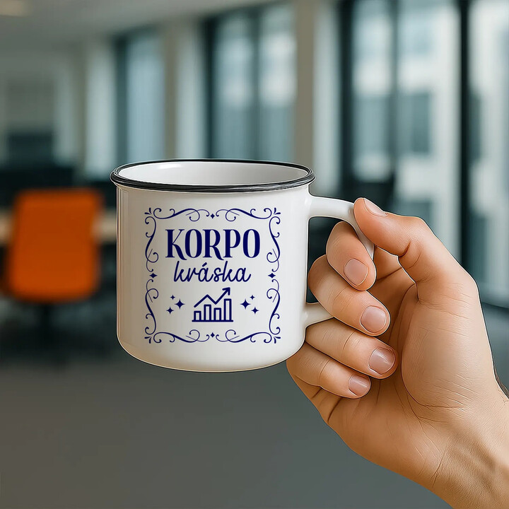 Korpo kráska - keramický smaltovaný hrneček s potiskem
