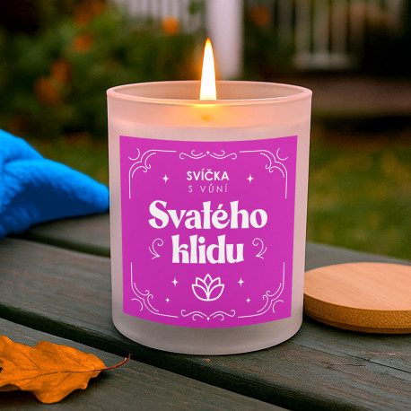 Svíčka s vůní svatého klidu - vonná svíčka s potiskem