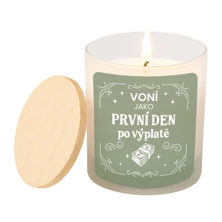 Voní jako první den po výplatě - vonná svíce s potiskem