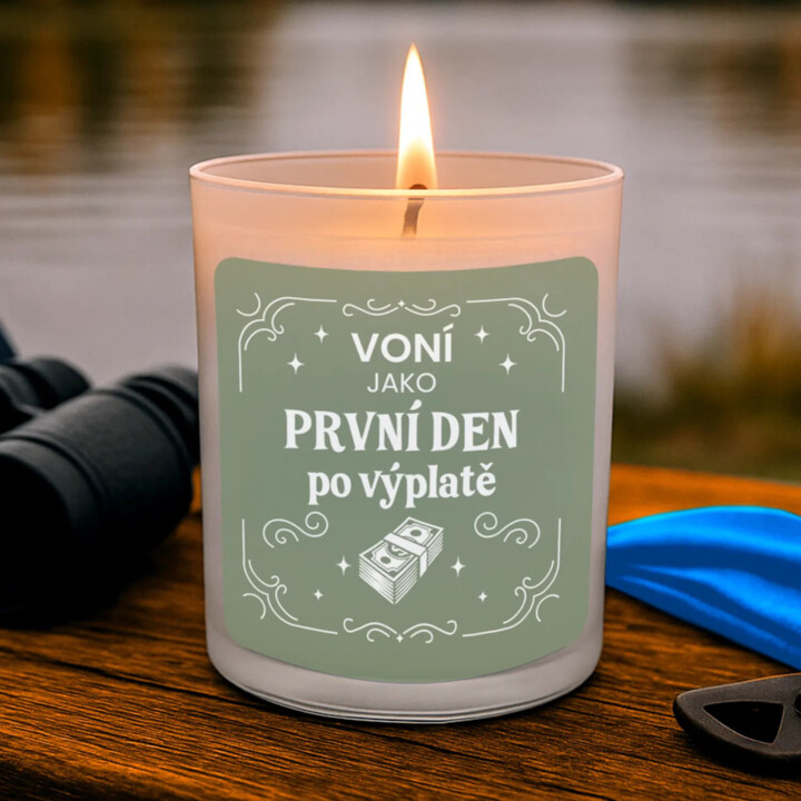 Voní jako první den po výplatě - vonná svíce s potiskem
