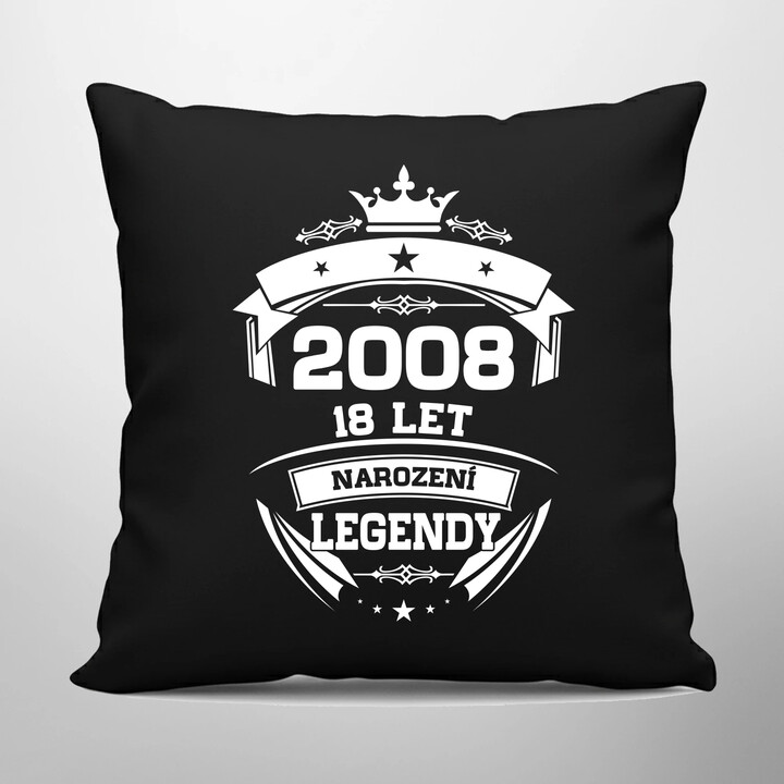 2008 Narození legendy 18 let - černý polštář s potiskem