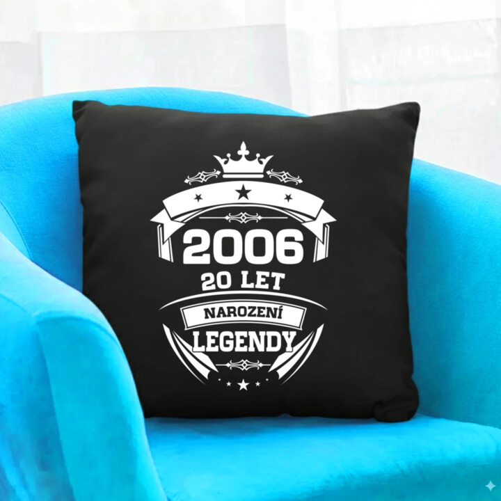 2006 Narození legendy 20 let - černý polštář s potiskem