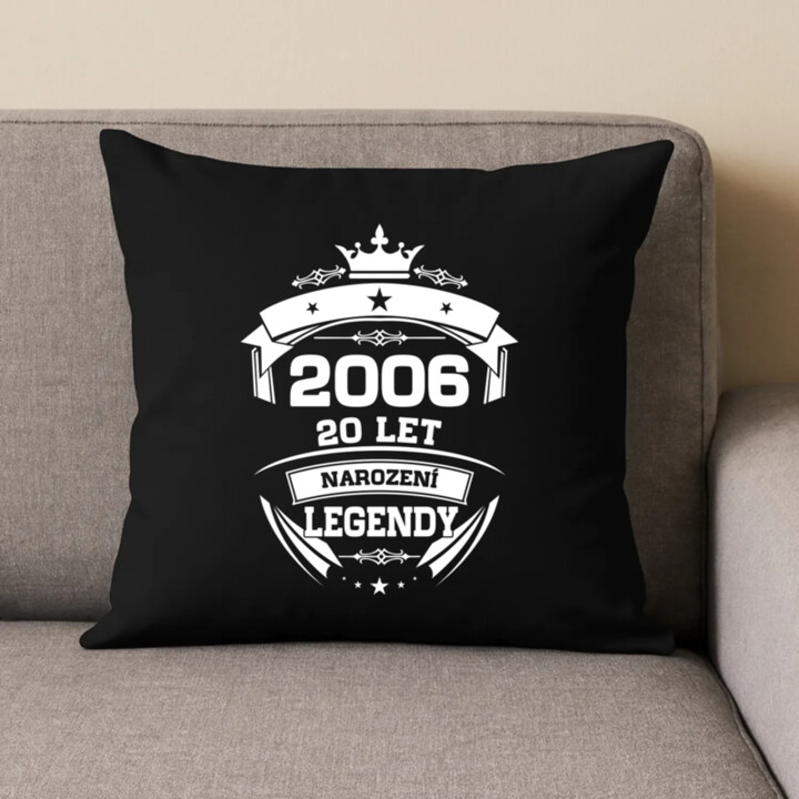 2006 Narození legendy 20 let - černý polštář s potiskem