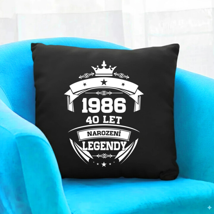 1986 Narození legendy 40 let - černý polštář s potiskem