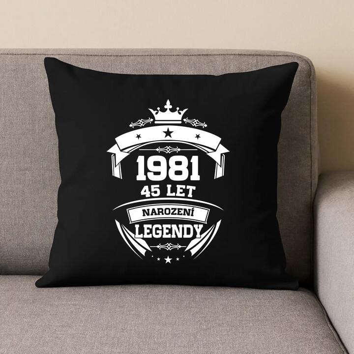 1981 Narození legendy 45 let - černý polštář s potiskem