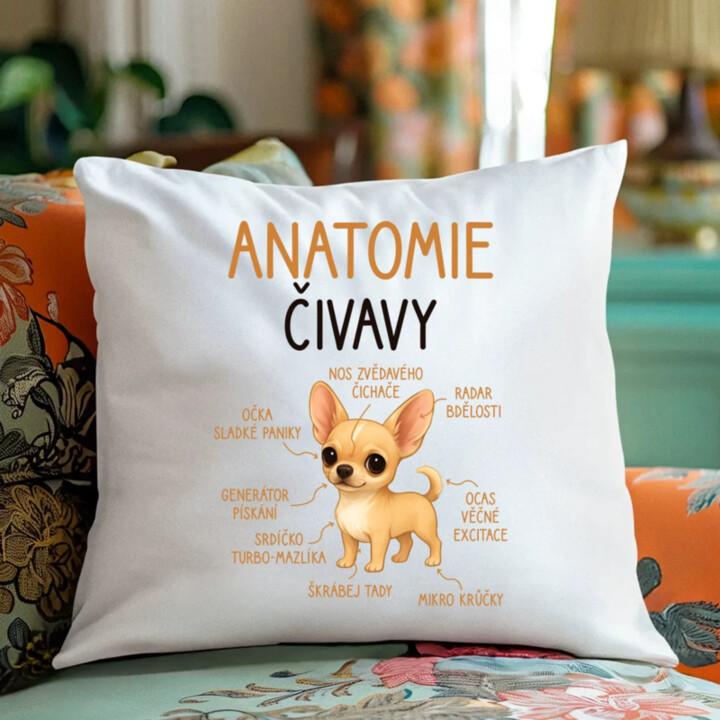 Anatomie čivavy - polštář s potiskem