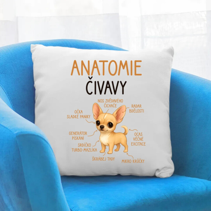 Anatomie čivavy - polštář s potiskem