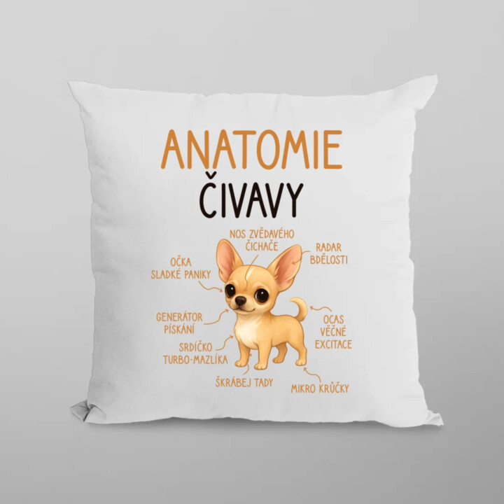 Anatomie čivavy - polštář s potiskem