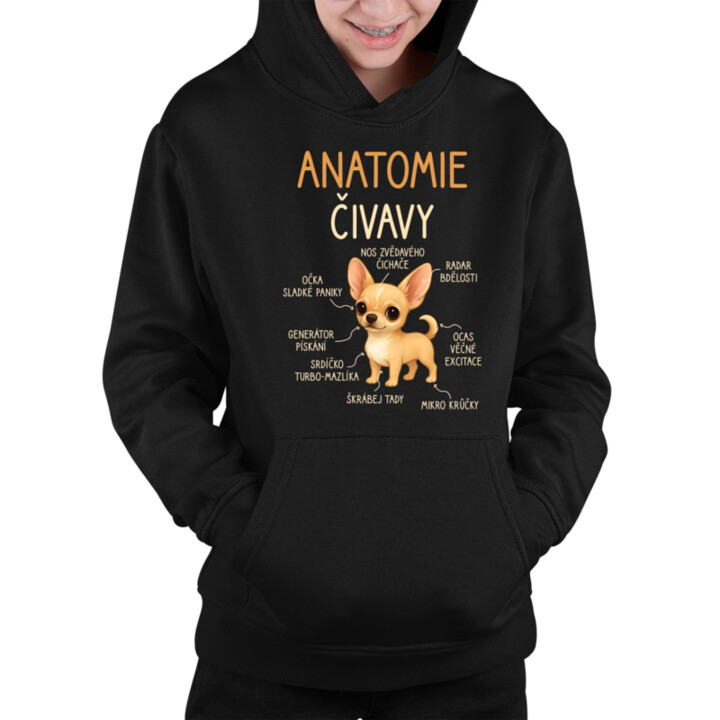 Anatomie čivavy - dětská mikina s kapucí