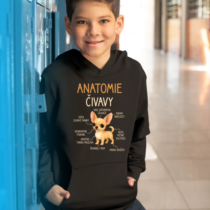 Anatomie čivavy - dětská mikina s kapucí