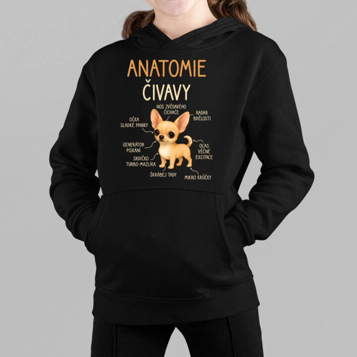 Anatomie čivavy - dětská mikina s kapucí