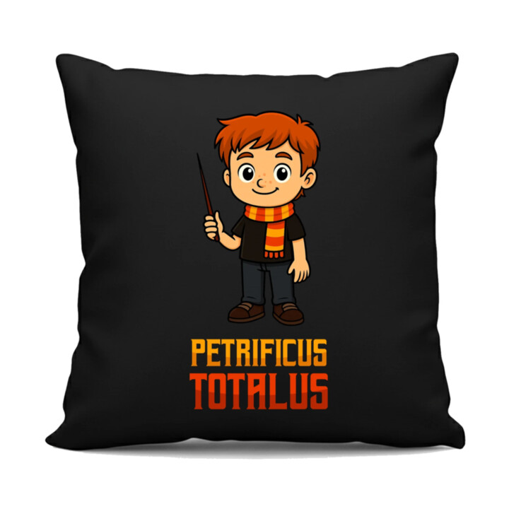 Petrificus Totalus - Ron Weasley - černý polštář s potiskem pro fanoušky série Harry Potter