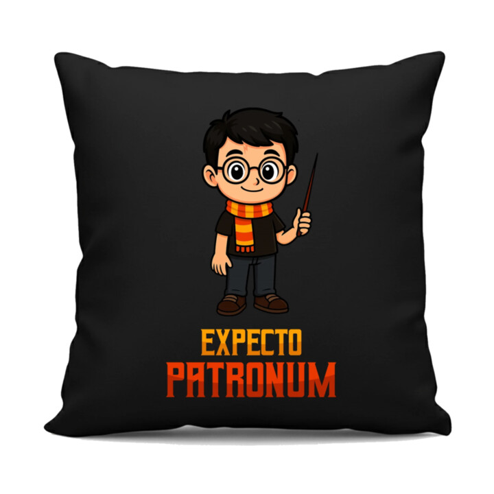 Expecto Patronum - Harry Potter - černý polštář s potiskem pro fanoušky série Harry Potter