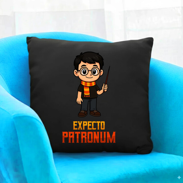 Expecto Patronum - Harry Potter - černý polštář s potiskem pro fanoušky série Harry Potter