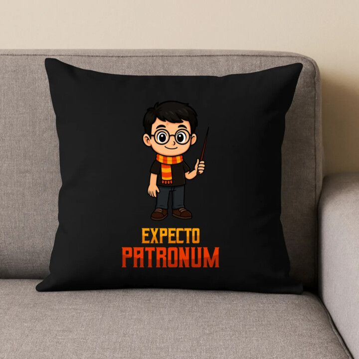 Expecto Patronum - Harry Potter - černý polštář s potiskem pro fanoušky série Harry Potter