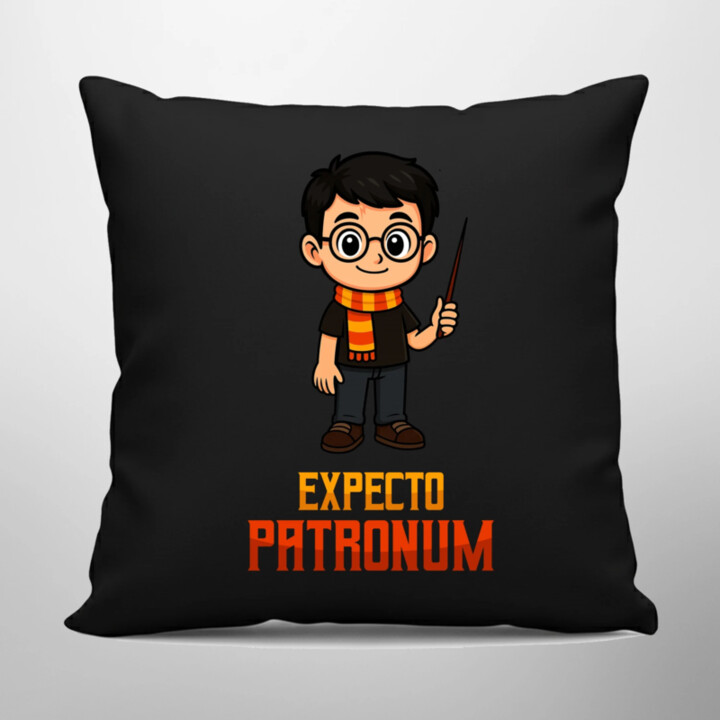 Expecto Patronum - Harry Potter - černý polštář s potiskem pro fanoušky série Harry Potter