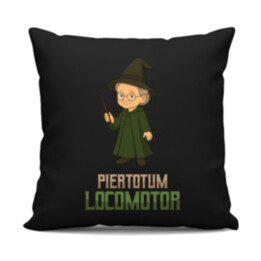 Piertotum Locomotor - Minerwa McGonagall - černý polštář s potiskem pro fanoušky série Harry Potter