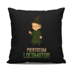Piertotum Locomotor - Minerwa McGonagall - černý polštář s potiskem pro fanoušky série Harry Potter