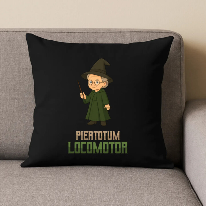 Piertotum Locomotor - Minerwa McGonagall - černý polštář s potiskem pro fanoušky série Harry Potter