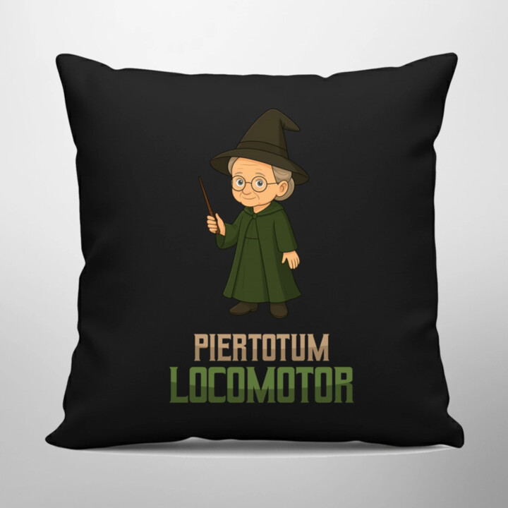 Piertotum Locomotor - Minerwa McGonagall - černý polštář s potiskem pro fanoušky série Harry Potter