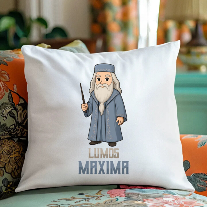Lumos Maxima - Albus Dumbledore - polštář s potiskem pro fanoušky série Harry Potter
