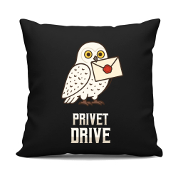 Privet Drive - Hedwiga - černý polštář s potiskem pro fanoušky série Harry Potter