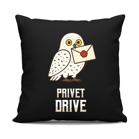 Privet Drive - Hedwiga - černý polštář s potiskem pro fanoušky série Harry Potter