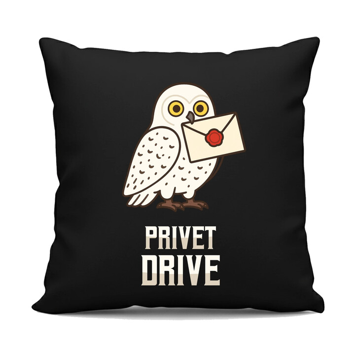 Privet Drive - Hedwiga - černý polštář s potiskem pro fanoušky série Harry Potter