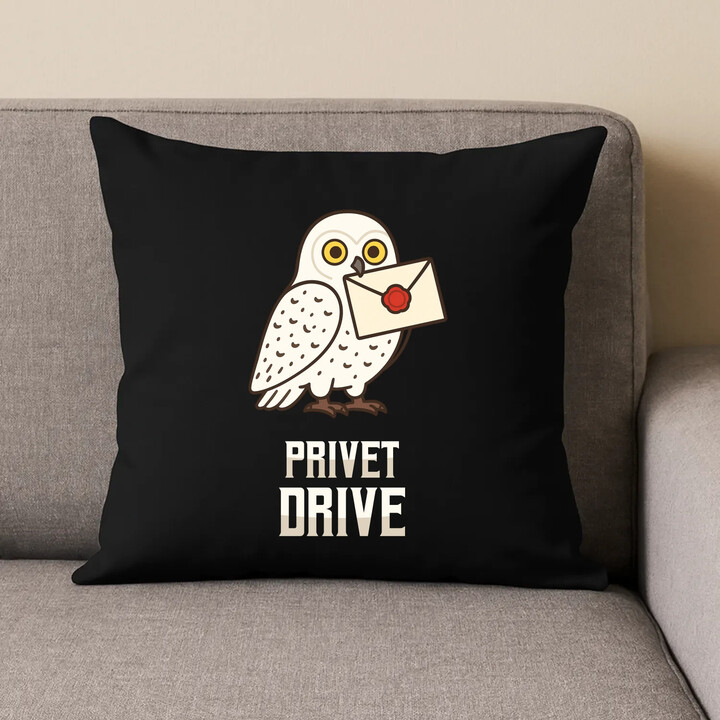 Privet Drive - Hedwiga - černý polštář s potiskem pro fanoušky série Harry Potter