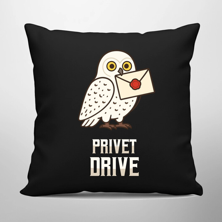 Privet Drive - Hedwiga - černý polštář s potiskem pro fanoušky série Harry Potter