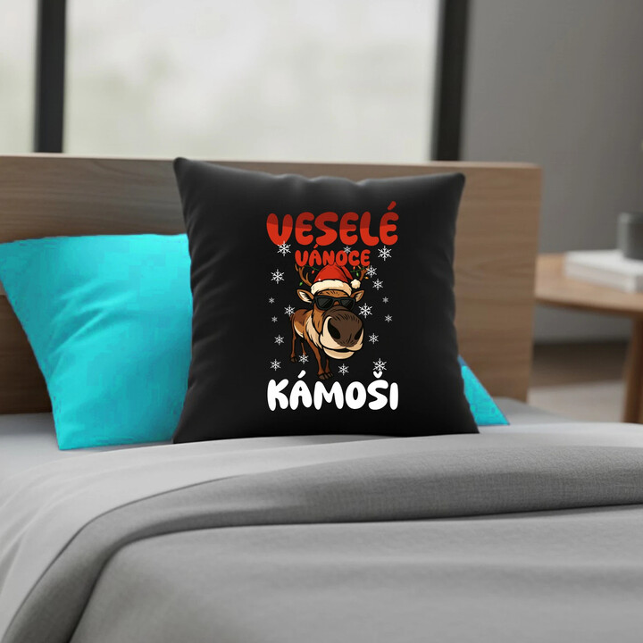 Veselé Vánoce, kámoši  - černý polštář s potiskem