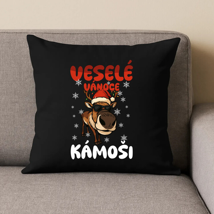Veselé Vánoce, kámoši  - černý polštář s potiskem