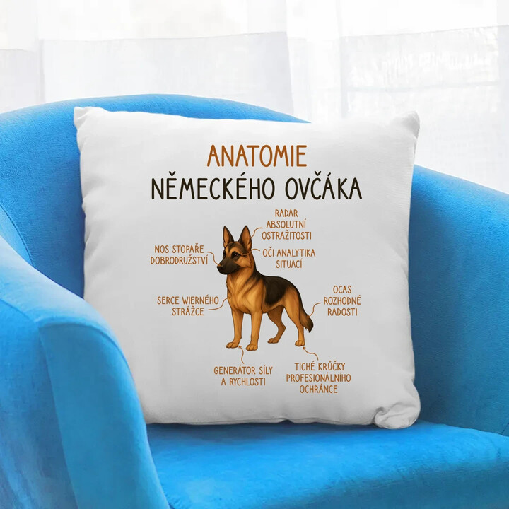 Anatomie německého ovčáka - polštář s potiskem