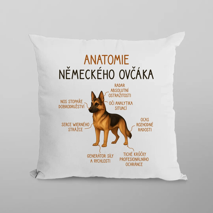 Anatomie německého ovčáka - polštář s potiskem