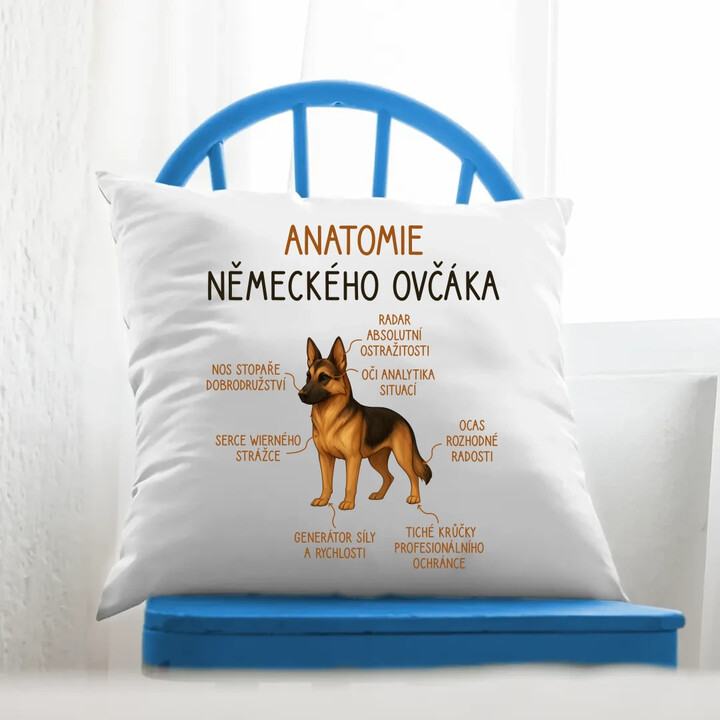 Anatomie německého ovčáka - polštář s potiskem