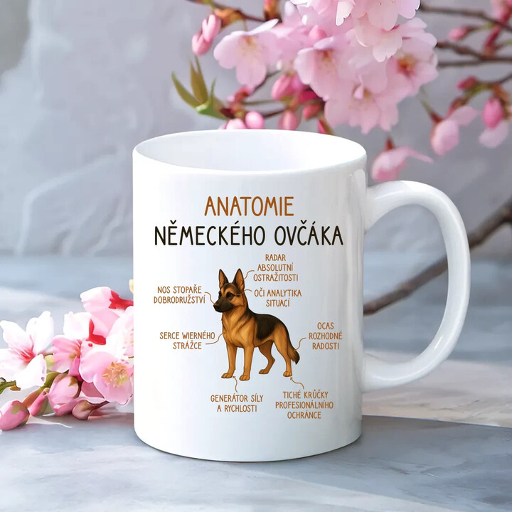 Anatomie německého ovčáka - hrnek s potiskem