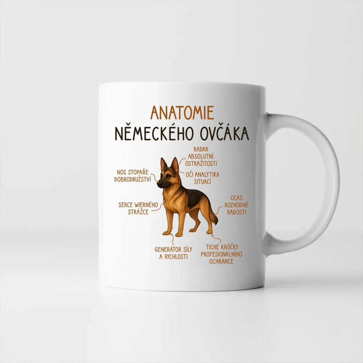 Anatomie německého ovčáka - hrnek s potiskem