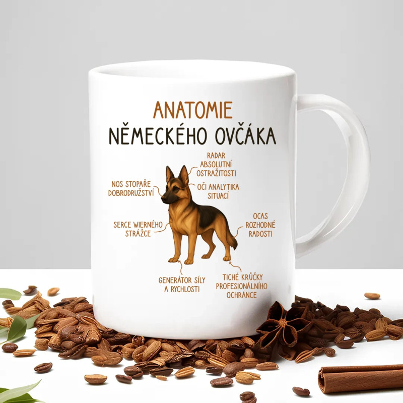Anatomie německého ovčáka - hrnek s potiskem