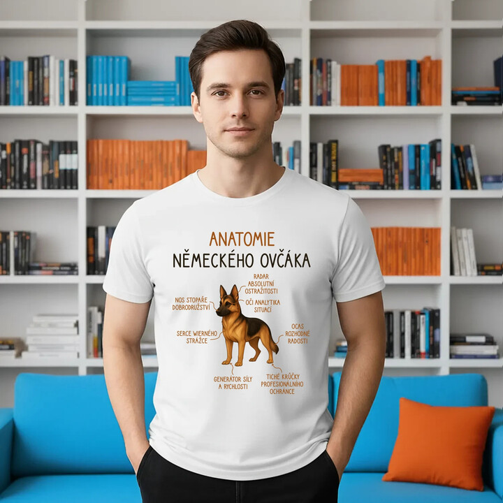 Anatomie německého ovčáka - pánské tričko s potiskem