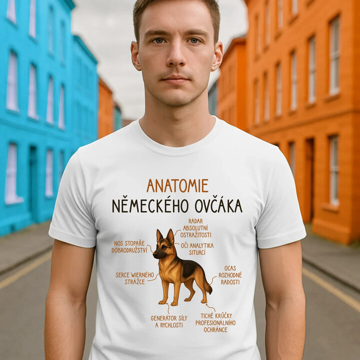 Anatomie německého ovčáka - pánské tričko s potiskem