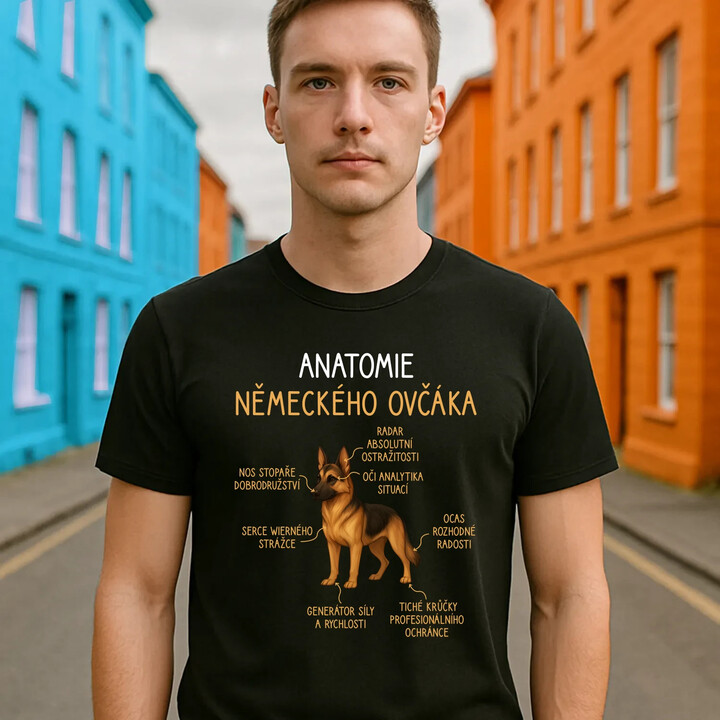 Anatomie německého ovčáka - pánské tričko s potiskem